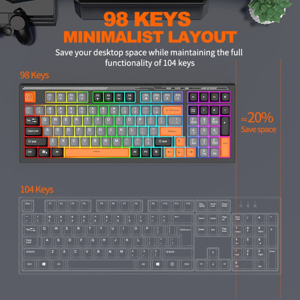 Wired Gaming Keyboard & Mouse Combo – 98-Key RGB