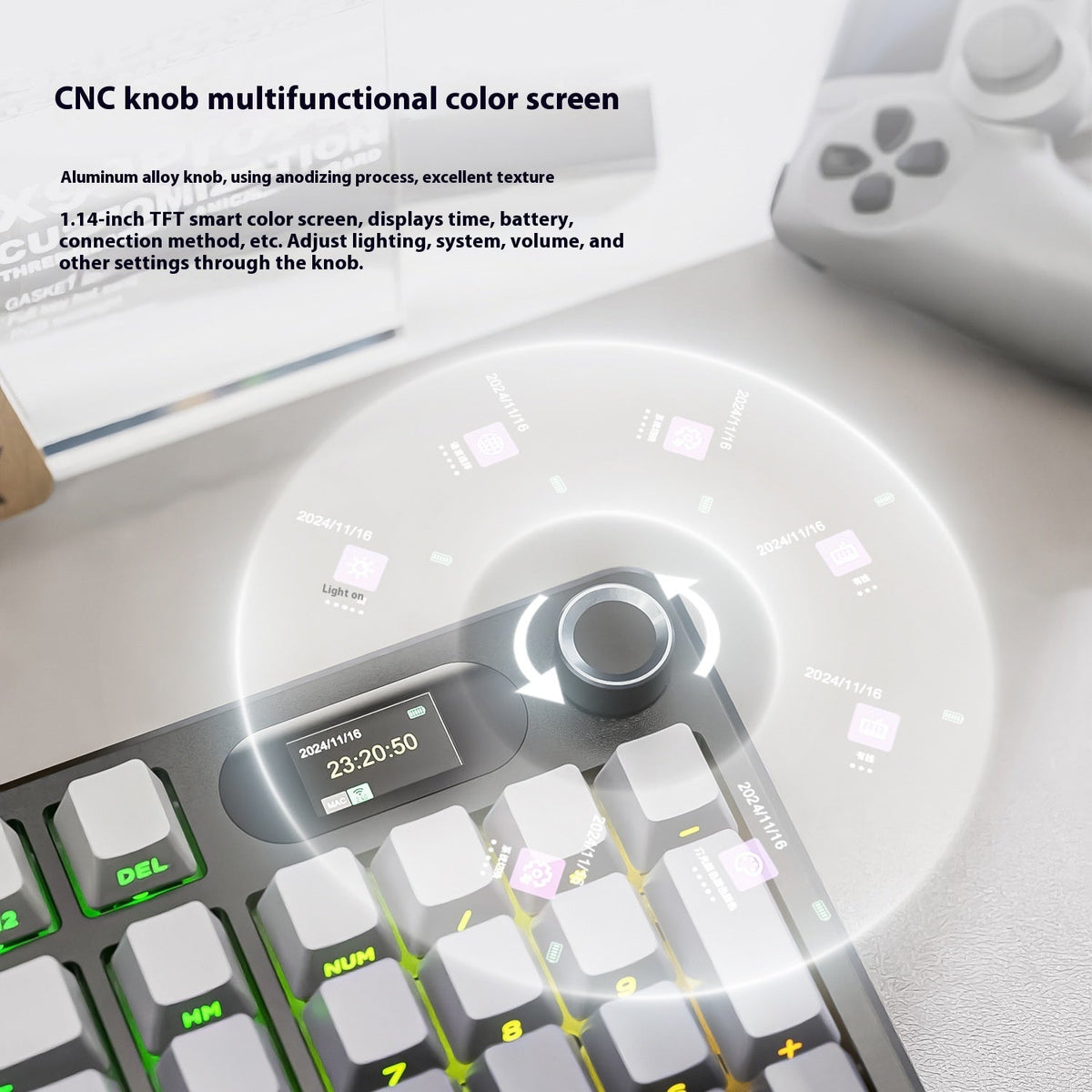 Three-mode RGB Wireless Bluetooth Side Engraving With Knob Game Mechanical Keyboard