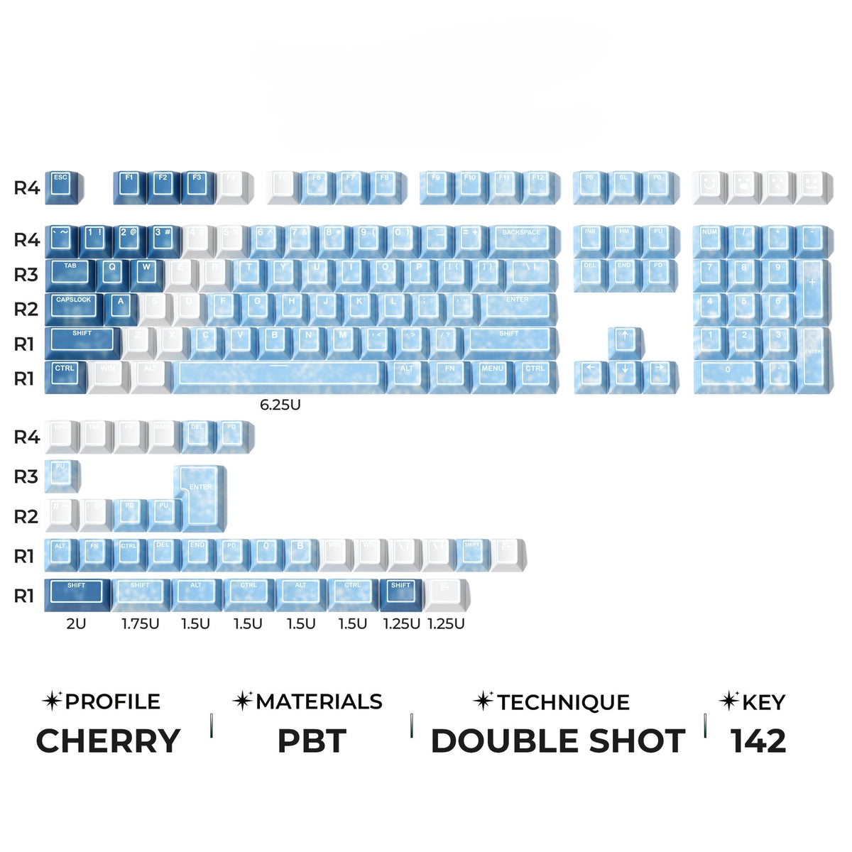 XVX PRISM Shine-Through Double-Shot Cherry Profile 142-Key PBT Keycap Set