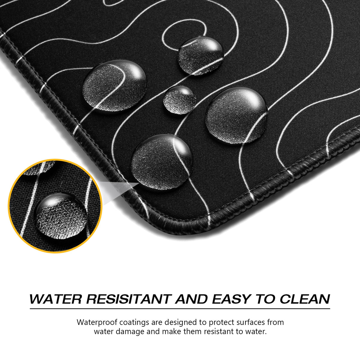 Water droplets on the surface of an XVX Topographic desk mat