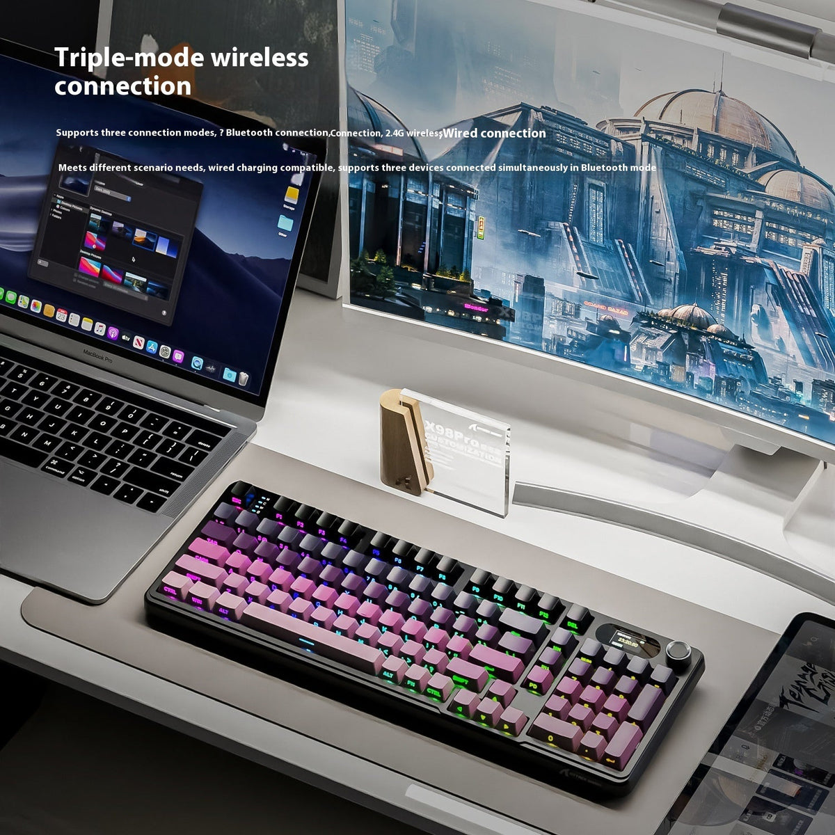 Three-mode RGB Wireless Bluetooth Side Engraving With Knob Game Mechanical Keyboard