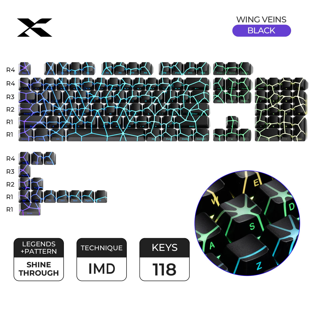 XVX IMD Spider Web Shine-Through OEM Profile 118-Key Keycap Set