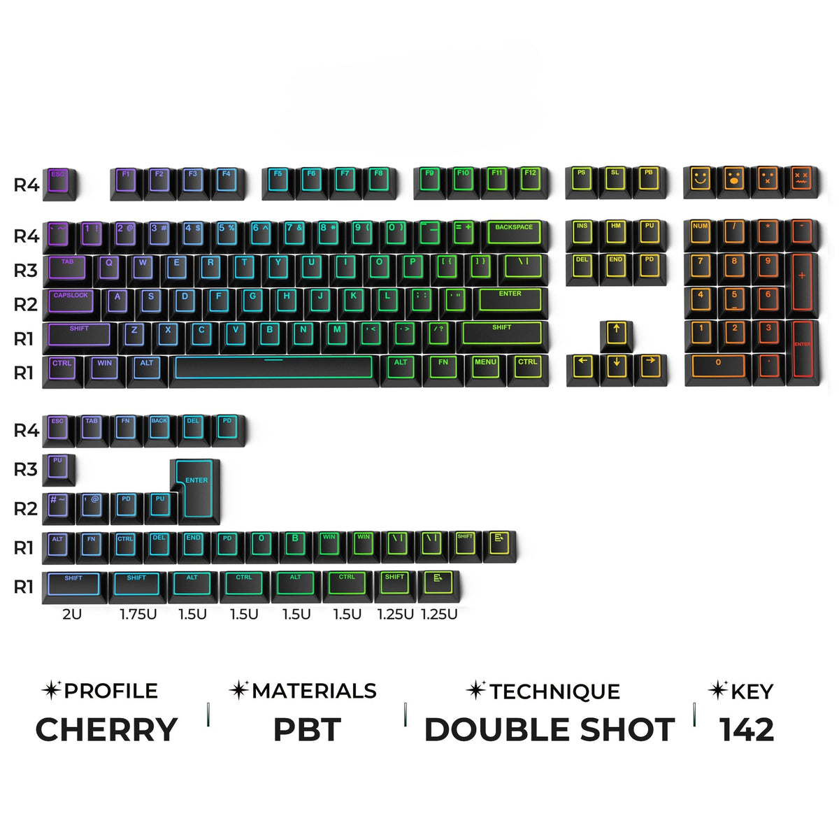 XVX PRISM Shine-Through Double-Shot Cherry Profile 142-Key PBT Keycap Set