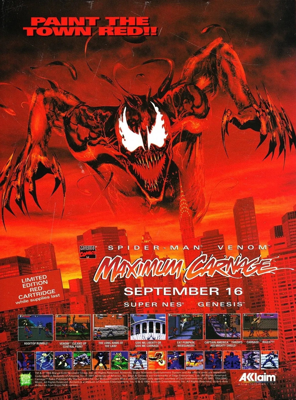 Spider-Man and Venom Maximum Carnage — Super Nintendo (Reproduction)
